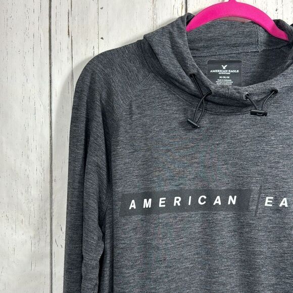 American Eagle Outfitters Mens Gray Lightweight Logo Pockets Pullover Hooded - Picture 3 of 16